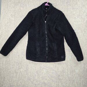 Fila Sport Womens Full-Zip Sherpa Jacket Black Size M Soft Polyester Cozy Casual